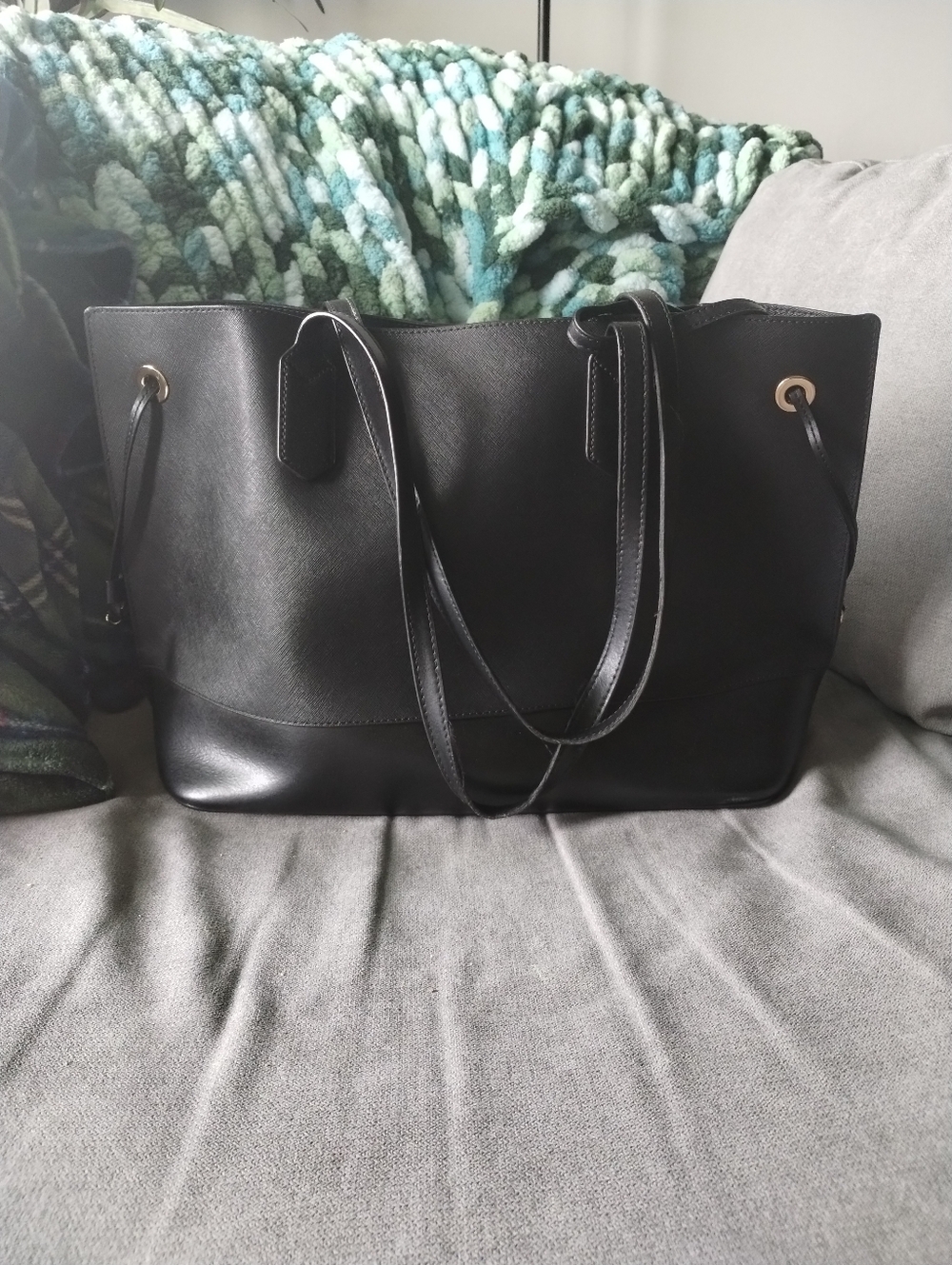 Michael Kors Trista Black Leather Tote Bag with Gold Accent - Picture 2 of 11